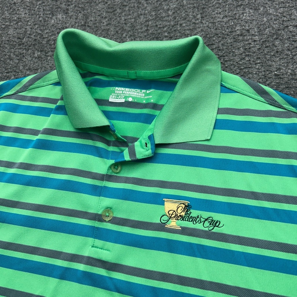 Nike Dri-Fit Golf Polo Tour Performance Striped The Presidents Cup Large